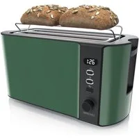 Arendo Toaster Edelstahl, Langschlitz, Display mit Restzeitanzeige, Krümelschublade, 2 lange Schlitze, für 4 Scheiben, 1500 W, Defrost Funktion, Wärmeisolierendes Gehäuse, mit Brötchenaufsatz