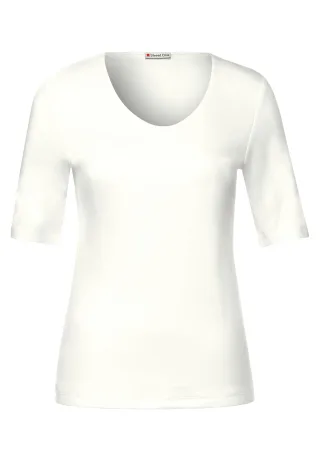 Street One - Basic T-Shirt mit blickdichter Front off white - Gr. - 34