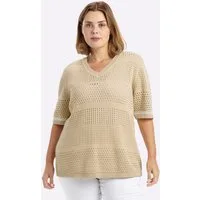 Sheego Strickpullover Halbarm-Pullover Kurzarm Ajour