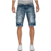 Cipo & Baxx Jeansshorts Herren Regular Fit Shorts Stonewashed BA-CK189 Cargo Style mit Rippenmuster