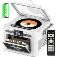 AKKEE mit Bluetooth-Lautsprecher, FM-Radio und Kassettenspieler Stereo-CD Player (USB-/AUX-/SD-Karten-Anschluss, USB-Aufladung)
