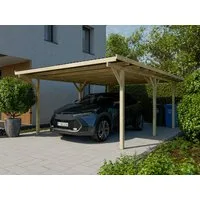 Woodtex Gartenhaus WOODTEX Carport, BxT: 400x500 cm, Blockbohlenhaus mit Flachdach, robustes Gerätehaus für den Garten