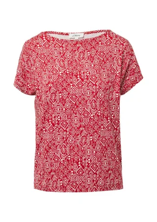 s.Oliver Red Label - T-Shirt im Relaxed Fit mit All-over-Muster rot - Gr. - 38