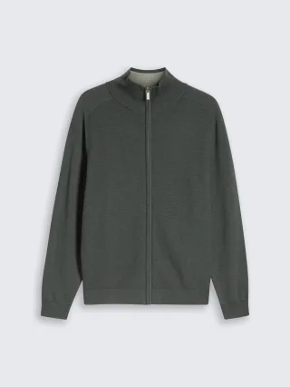 Tom Tailor - Strickjacke aus Baumwolle darkest olive melange - Gr. - XL