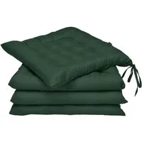 Beautissu Stuhlkissen 4er Set Stuhlkissen 40x40 mit Bändern Lea, Dunkelgrün, Indoor & Outdoor Aulagen mit 5 cm Polsterung für Gartenmöbel & Stühle