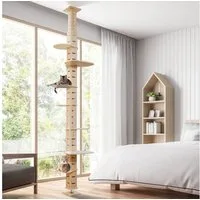 FURPAL Kratzbaum Natürliches 7-Ebenen Holz-Kletterparadies für aktive Hauskatzen, aus Fichten-MDF-Platten, Von 250 cm auf 291 cm anpassbar