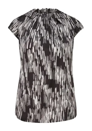 comma - Geraffte Bluse mit All-over-Print schwarz - Gr. - 42