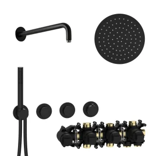 Herzbach MODUL7 PUSH-Thermostat-Set P-RB250 Wandarm Regenbrause Ø250mm Schwarz matt, 70.702713.1.12 70.702713.1.12