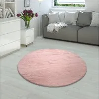 Paco Home Fellteppich Rabbit 780, rund, Höhe: 26 mm, Kunstfell, Kaninchenfell-Haptik, echter Kuschelteppich, Uni-Farben