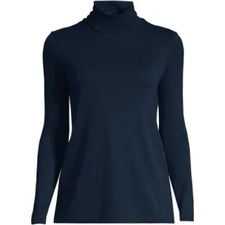 Rollkragenshirt aus Supima für Damen in Petite-Größe, Damen, size: petite, Blau, Baumwolle, by Lands' End