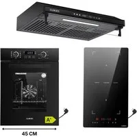 KB Elements Backofen-Set Einbaubackofen 45 cm breit mit 2-Zonen Induktionskochfeld 29cm, AQUA CLEAN, Schuko Stecker Anschuß, Flexzone, Warmhaltefunktion