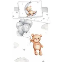 Häßler Homefashion Babybettwäsche Set Bär Weiß 100x135 cm, 40x60 cm, 100% Baumwolle, 2 teilig, mit Reißverschluss
