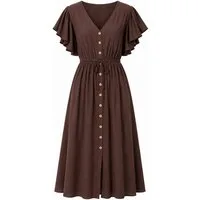 ITALY VIBES Sommerkleid - Midikleid mit Volantärmeln und Knopfleiste für Damen