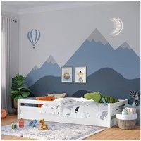 Bellabino Kinderbett Iskri mit Rausfallschutz und Lattenrost (weiß, optional mit Matratze), Bodenbett verfügbar in 90/120/140x200