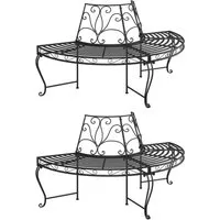 vidaXL Gartenbank Baumbänke Halbrund 2 Stk. Ø160 cm Schwarz Stahl (2-St)