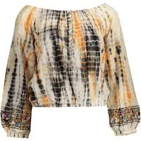 Desigual T-Shirt Beiges Damen Langarmshirt mit Kontrastdetails und