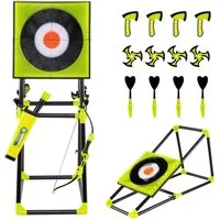 COSTWAY Dartscheibe, 4 in 1 Axt Wurfspiel Set mit Bogen, Zielscheibe, Pfeilen