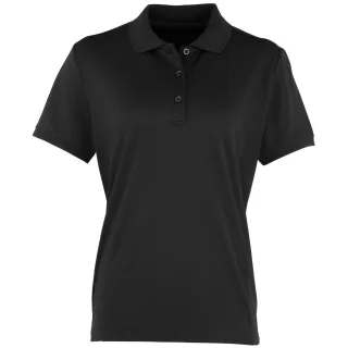 Premier Damen Coolchecker Piqué Polo-Shirt / Polohemd, Kurzarm (Schwarz)