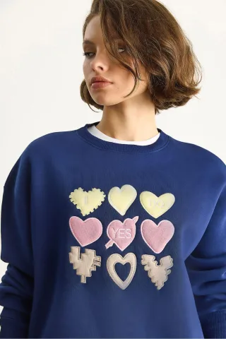 Herz-Patch-Applikation Relaxed Fit Rundhals Sweatshirt