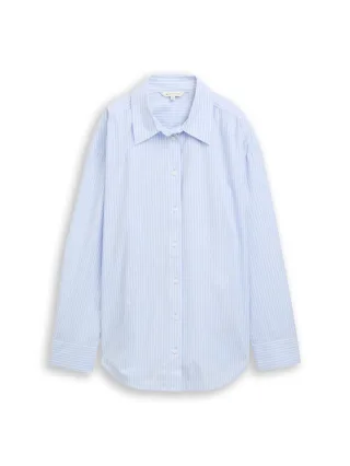 Tom Tailor - Loose Fit Popeline Hemdbluse mid blue white stripe - Gr. - 38