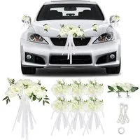 FELIXLEO Dekohänger Autoschmuck Hochzeit Motorhaube Weiß 9 Rosen Saugnäpfen Bänder Set (18 St)