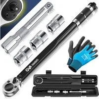 MASKO Drehmomentschlüssel Set 6tlg. Set 40-210Nm 1/2' CV, inkl. 3 Stecknüsse, 17mm, 19mm, 21mm & Verlängerung 125mm, inkl. Handschuhe und Koffer