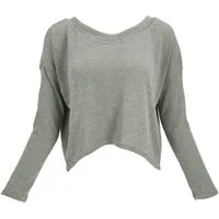 Guru-Shop Longsleeve Kurzer Pullover, Boho Feinstrick Shirt - olivgrün alternative Bekleidung