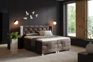 Boxspringbett Elektrisch Bett STEVE 180x200cm in Stoff Fresh Schokobraun