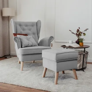 Sessel Ohrensessel ALISON inkl. Hocker in Stoff Trinity Hellgrau