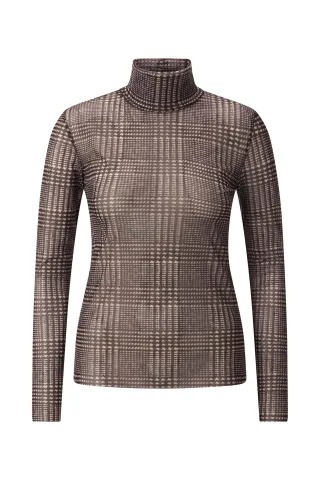 Rich & Royal - Printed Mesh Rollneck Longsleeve chocolate torte - Gr. - S