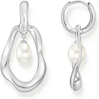 THOMAS SABO Paar Creolen Natural Beauty Statement-Creolen mit Anhänger, Bold Elegance, mit Süßwasserzuchtperle
