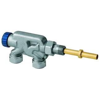 Heimeier Einrohrventilunterteil 3871-02.000 Rotguss vernickelt, mit Bauschutzkappe blau