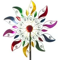 XiRRiX Deko-Windrad Windspiel bunt Windrad für den Garten (aus Metall, Ø 60 cm, H: 188 cm), Sommerdeko Windrad mit Erdspieß