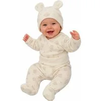 La Bortini Body & Hose Erstlingsset Baby Anzug Langarmbody Hose Mütze Wickelbody Set in Creme, gerippt, mit Bärchen 44 50 56 62