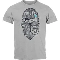 Neverless Print-Shirt Herren T-Shirt Printshirt Seemann Bart Seefahrer Nordisch Maritim mit Print