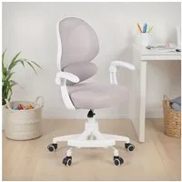 IDIMEX Schreibtischstuhl ISLA, Kinder Bürostuhl mit Fußstütze ergonomisch höhenverstellbar Grau