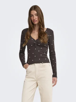 ONLY - ONLFENJA L/S V-NECK TOP JRS NOOS Coffee Bean - Gr. - M