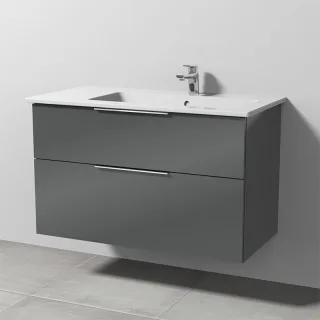 Sanipa 3way Keramik-Set Venticello Keramik-Waschtisch und Unterbau mit 2 Auszügen, Anthrazit-Glanz UF32679