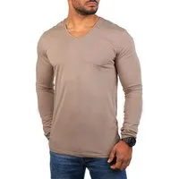 Young & Rich Langarmshirt Herren Uni Basic tiefer V-Ausschnitt Longsleeve Unterziehshirt 2239 V-Ausschnitt unifarben langarm slim fit