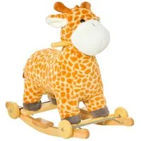 HOMCOM Schaukeltier 2-IN-1 Schaukelpferd mit Räder Plüsch Babyschaukel Spielzeug Gelb, (1 tlg), 63L x 38B x 63H cm