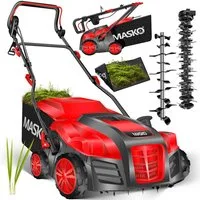 MASKO Elektro-Vertikutierer 2in1 Rasenlüfter 1800W, 5-stufige Arbeitstiefe, 40 cm Arbeitsbreite, Moosentferner mit 55L Fangkorb, 20 Stahlmesser höhenverstellbarer Holm