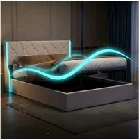 PXloue Polsterbett Doppelbett Stauraumbett mit bettkasten (Hydraulisch anhebbarer Stauraum), mit Lattenrost und Stauraum, LED-Beleuchtung, 160x200 cm