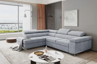 Ecksofa Sofa JADE Stoff Paros Hellgrau mit Schlaffunktion Ottomane Links