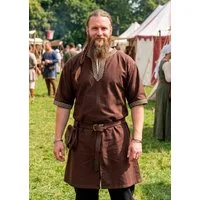 Vehi Mercatus Wikinger-Kostüm Klassische Wikinger Tunika braun "Arvid" mit Knotenmuster, kurzarm