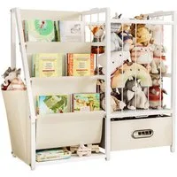 Yorbay Spielzeugtruhe 2 in 1 Bücherregal Kinderregal, Kinderzimmerregal mit Aufbewahrungsbox & Taschen, 84x30x76cm