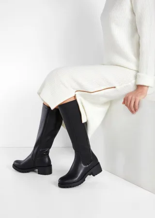bonprix Stiefel, schwarz, Gr.42, Zeitloser Stiefel mit profilierter Sohle, aus Vegan