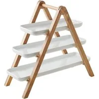Betty Bossi Etagere Etagere 3 Servierplatten Porzellan Holz Servierständer, (4-tlg)