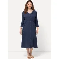 Ulla Popken Midikleid Bubble-Midikleid V-Ausschnitt 3/4-Arm Biobaumwolle