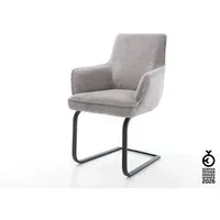 DELIFE Polsterstuhl Heira-Flex, mit Armlehnen Freischwinger flach Schwarz Cord Silbergrau Taschenfeder