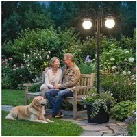 Outsunny Außen-Stehlampe verstellbar aus Edelstahl, Ein-,Ausschalter, LED fest integriert, Extra-Warmweiß, Solar, 2 Köpfe, Pflanzgefäß, IP44